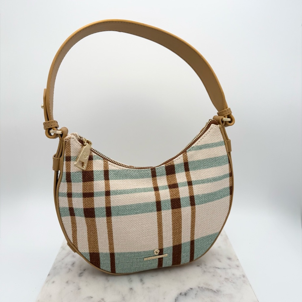 NWT Spartina 449 Zip Hobo Kalalanta Plaid Cream Bag in Tan and Cream